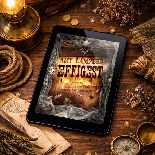Effigest special edition ebook cover on an e-reader, Tales of the Outlaw Mages Book 2