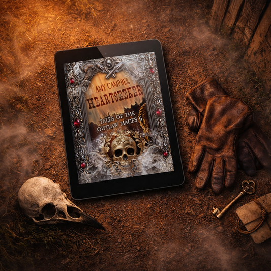 Heartseeker special edition ebook cover on an e-reader, Tales of the Outlaw Mages Book 6