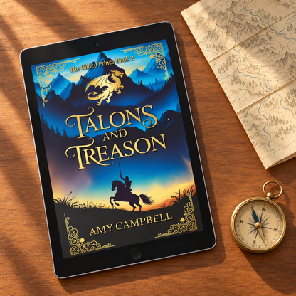 Talons & Treason special edition ebook on a tablet, Fade to Black edition cover