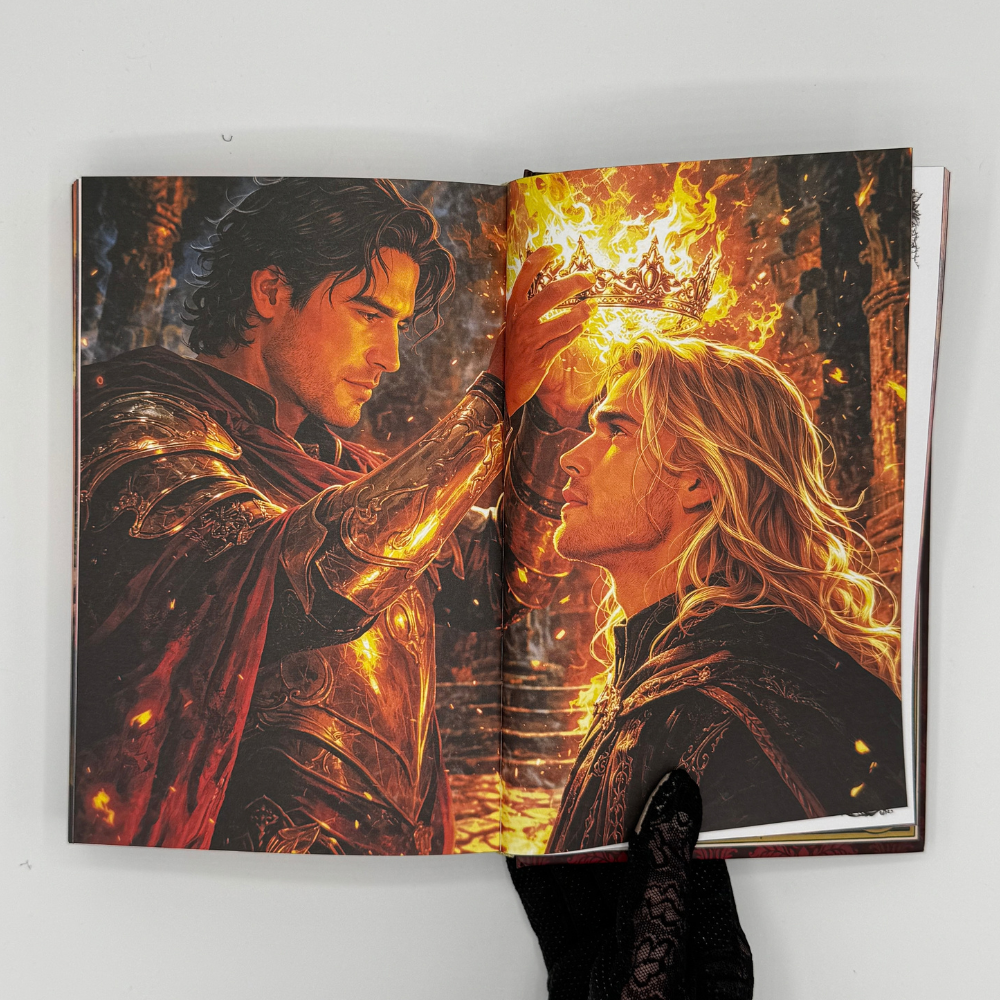 Double-page color illustration inside the Talons & Treason special edition hardcover