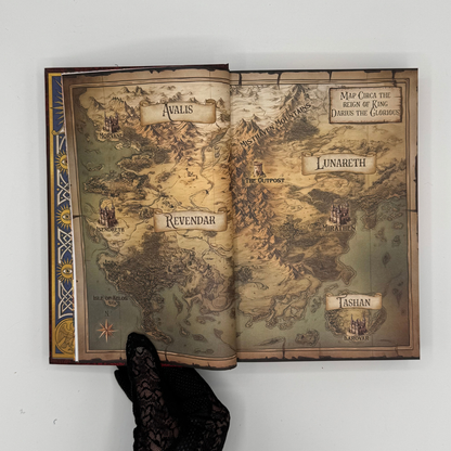 Full-color map of Lunareth and the surrounding lands inside the Talons & Treason hardcover