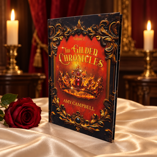 The Gilded Chronicles Volume Two hardcover with a jeweled crown on its red cover