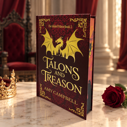 Talons & Treason special edition hardcover, gold foil dragon on crimson, The Gilded Prince Book 2